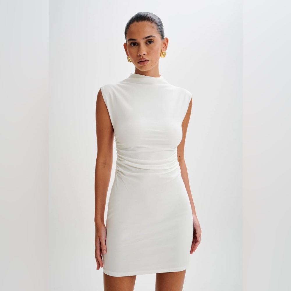 MESHKI Melanie High Neck Mini Dress- White, Small